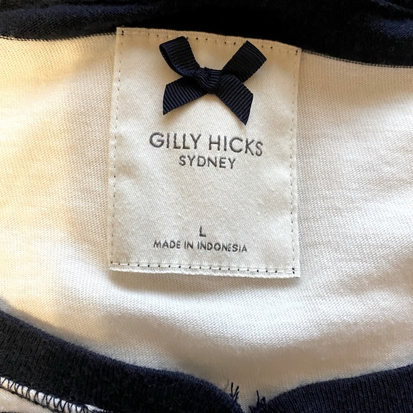 GILLY HICKS SYDNEY striped crop top tee, Blk/Wht Size L - Picture 4 of 5